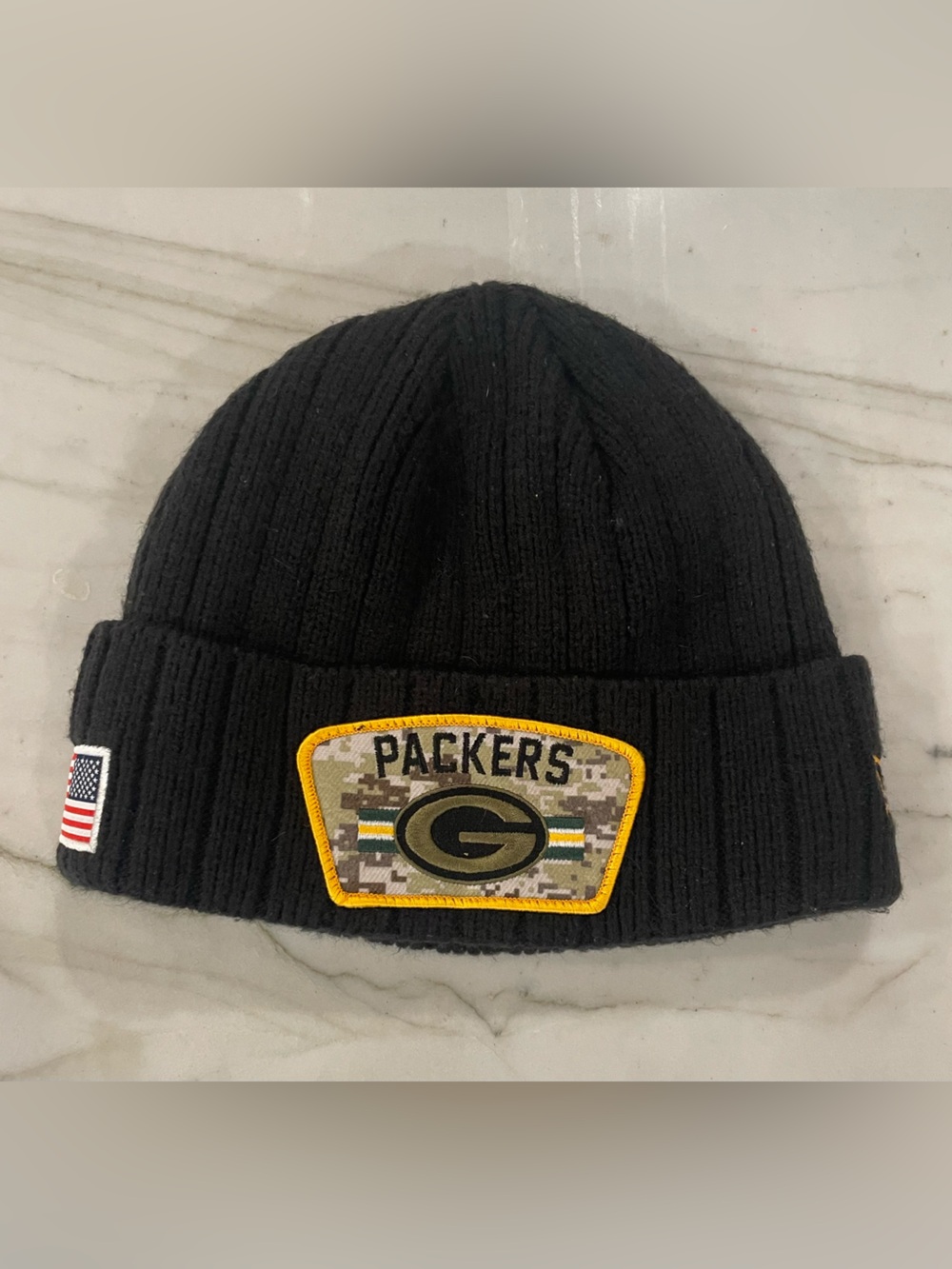 Green Bay Packers NFL Salute to Service Black Camo Beanie One Size Unisex